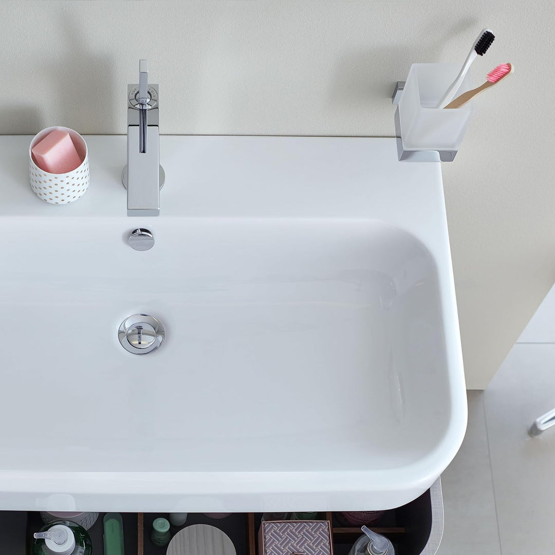 Duravit Zahnputzbecher Karree, Glashalter Bad, Zahnbürstenhalter Glas, Wandmontage, Chrom, Zahnputzb