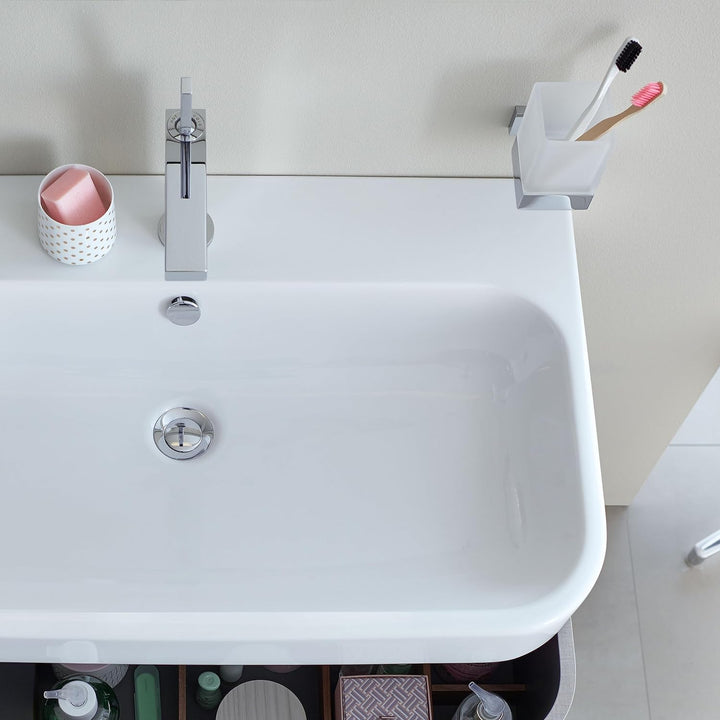 Duravit Zahnputzbecher Karree, Glashalter Bad, Zahnbürstenhalter Glas, Wandmontage, Chrom, Zahnputzb