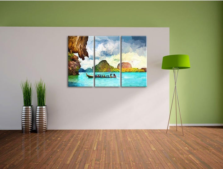 Pixxprint Thailand Phuket Playa Paradisiaca / 3-Teilig/Gesamtmass 120cm Leinwandbild bespannt auf Ho