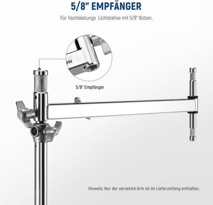 NEEWER versetzter Arm mit Zwei 5/8" Babystift für LED Videolicht Studioblitz, 19"-28" ausziehbar mit