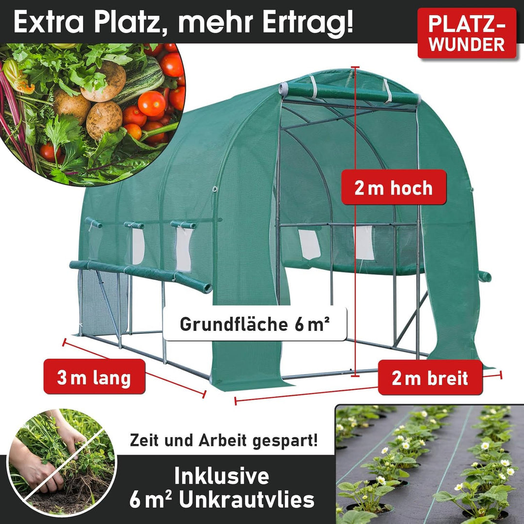 BRAST® Gewächshaus Foliengewächshaus mit Stahlfundament 200x300 cm Seitenwände aufrollbar Erdanker s