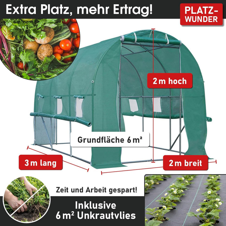 BRAST® Gewächshaus Foliengewächshaus mit Stahlfundament 200x300 cm Seitenwände aufrollbar Erdanker s
