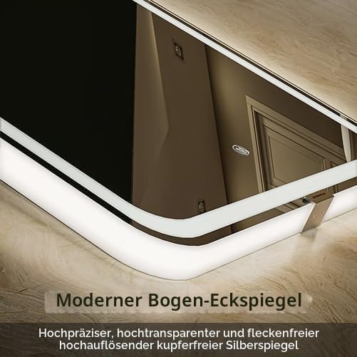 badezimmerspiegel mit Beleuchtung, Sandstrahl-Design led Spiegel Bad, 3 Farbtemperaturen, Dimmbar, E