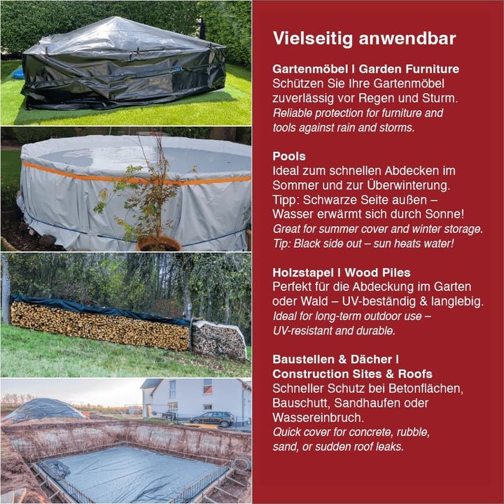 Folienkönig® Silofolie 8x10m in Rolle - GRÖssE WÄHLBAR! Poolplane rechteckig, Abdeckplane, Abdeckfol