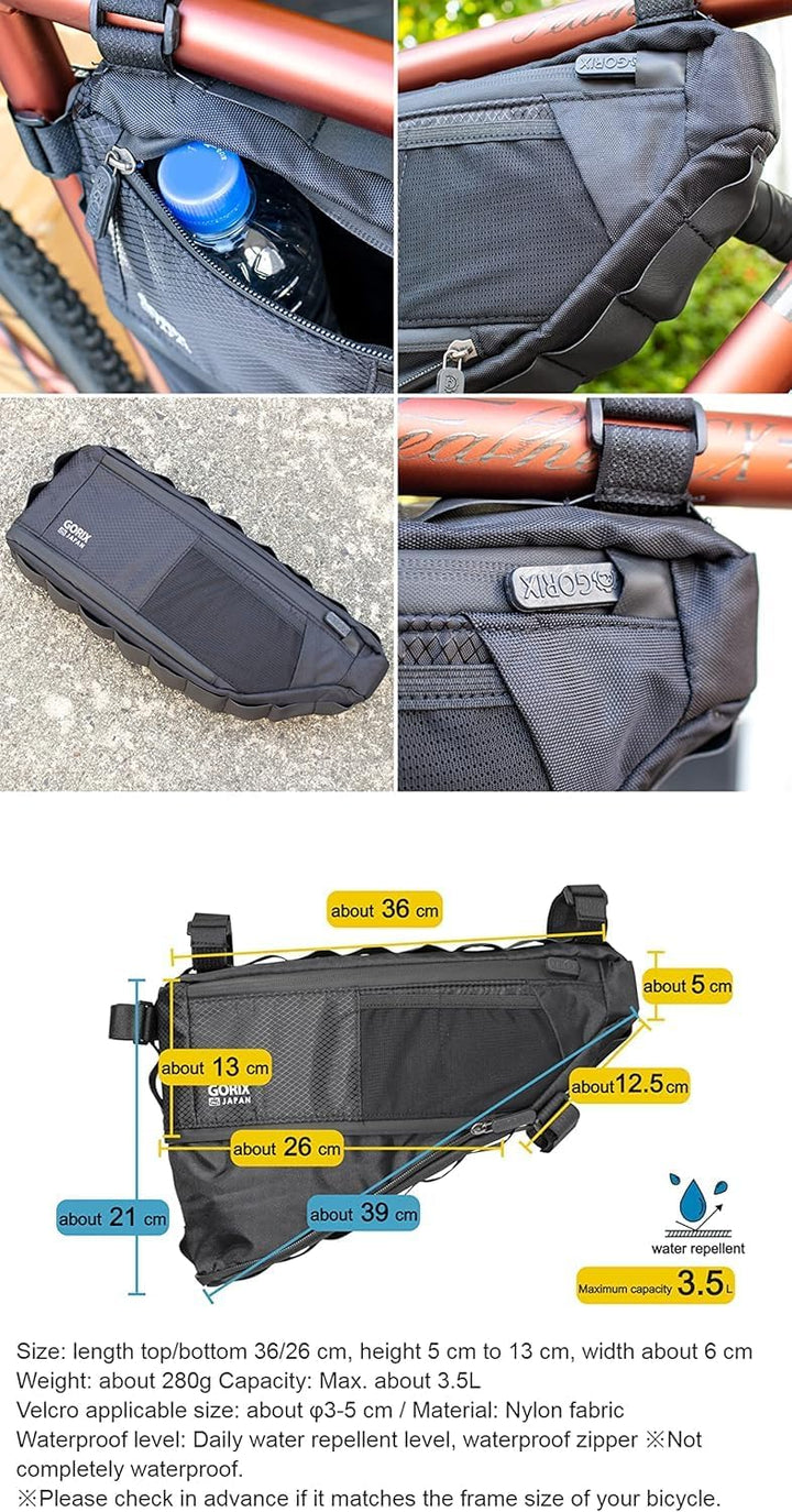 GORIX Fahrrad Dreieck Tasche Rahmentasche Oberrohrtasche Erweiterbar 3.5L Wasserdicht Radfahren Renn