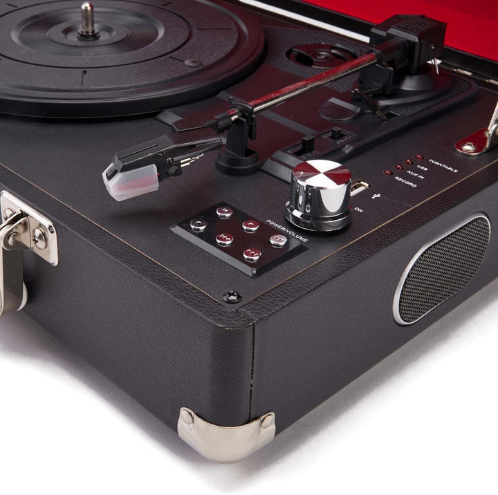 GPO Attache Plattenspieler im Aktenkoffer-Stil mit Vinyl Plattenspieler und eingebauten Lautsprecher