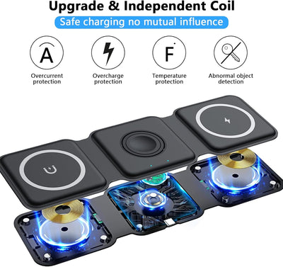 Qoosea Wireless Charger 3-in-1 Induktive Ladestation Ladegerät mit Faltbarer 15-W-LadestäNder, für 1