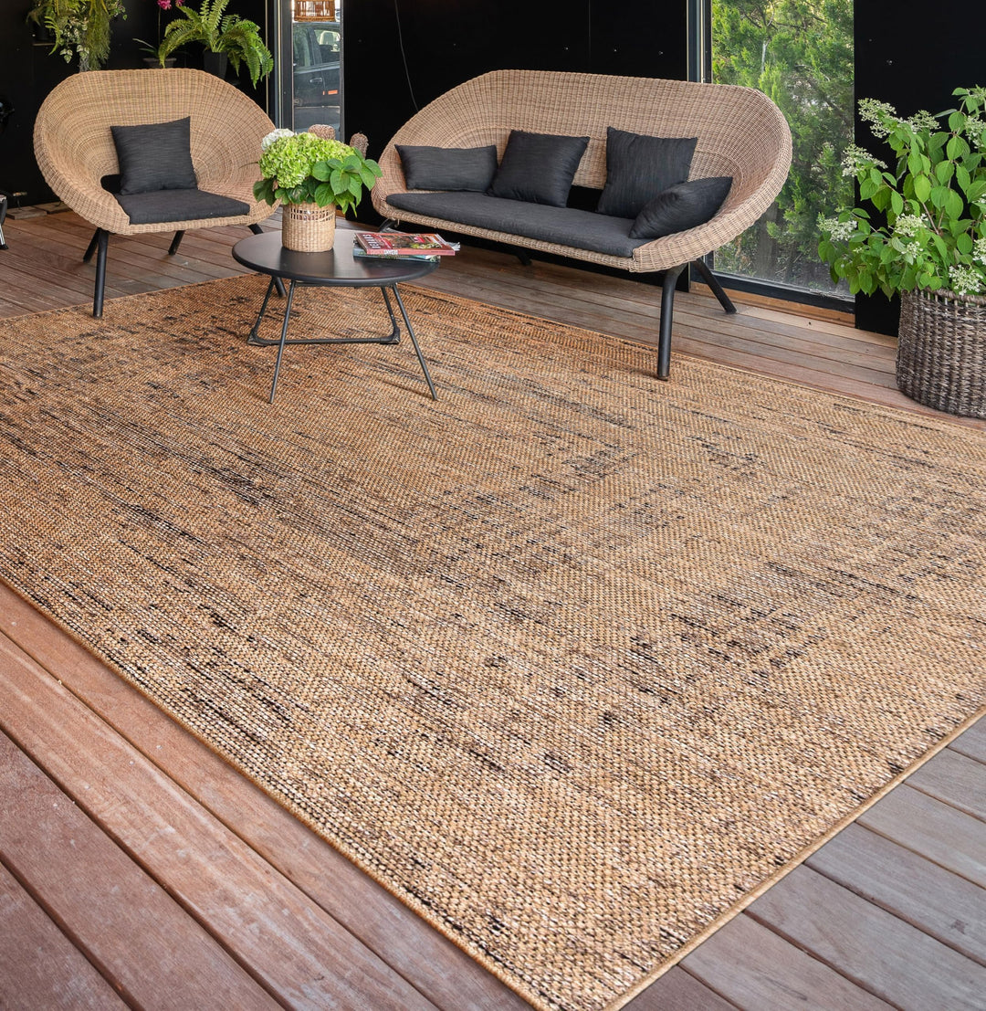 Paco Home Outdoor Teppich wetterfest & langlebig Flachgewebe in moderner Jute-Sisal-Optik in Naturtö