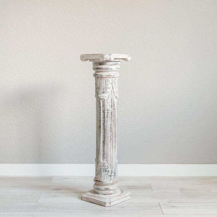 livasia edle Blumensäule Holz im Antik-Look – 80cm – Dekosäule aus Albiziaholz, Handgefertigt, Nachh