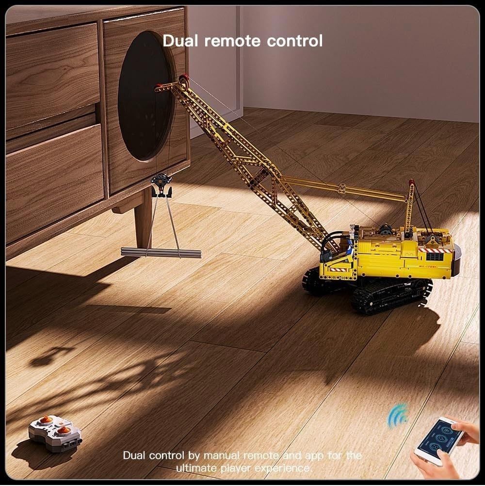 Mould King 17001 Kran Modell Spielzeug, 1205 Teile Ferngesteuertes Raupenkran Bausatz mit 5 Motor, F