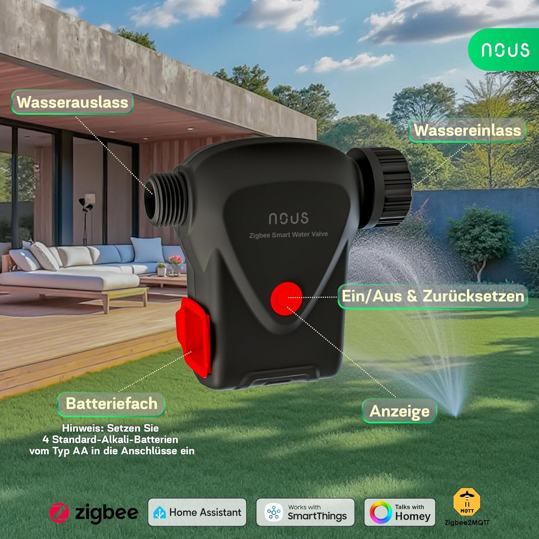 NOUS ZigBee Smart Wasserhahn-Ventil, Bewässerungssteuerung IP66, Kompatibel mit Alexa, Google Assist