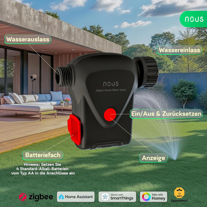 NOUS ZigBee Smart Wasserhahn-Ventil, Bewässerungssteuerung IP66, Kompatibel mit Alexa, Google Assist