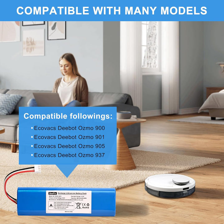 4600mAh Ersatzakku für Ecovacs Deebot Ozmo 900, 901,905, 920 930 937 N8, N8 Pro Li-ion 14.4V Battery