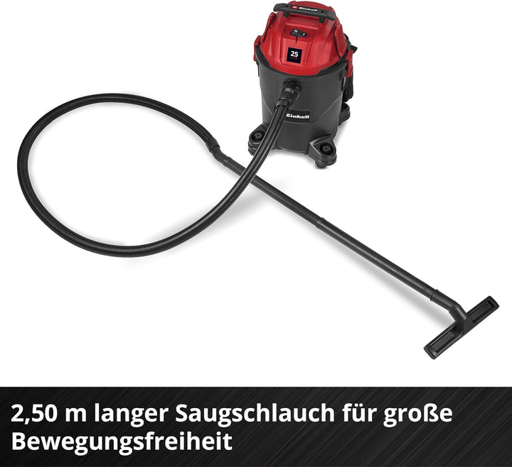 Einhell Nass-Trockensauger TC-VC 2555 (850 Watt, 180 mbar Saugleistung, 25 L Behälter, 4 Rollen, Tra