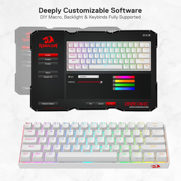Redragon K530 Draconic 60% Bluetooth/kabelgebundene / 2,4 GHz kabellose mechanische Tastatur, 61 Tas