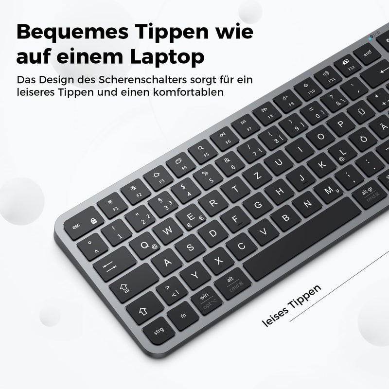 iClever Bluetooth Tastatur Mac，kabellose Multi-Device Tastatur mit Easy-Switch für bis zu 3 Geräte,