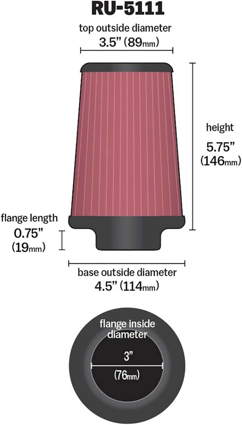 K&N RU-5111 KFZ und Motorrad Gummi Universalluftfilter