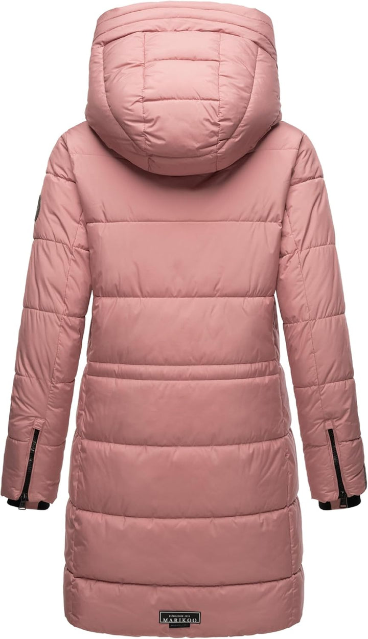 MARIKOO Damen Wintermantel Warmer Steppmantel lang mit Kapuze und hohem Kragen Karumikoo XVI XS-3XL