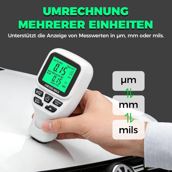 Digitales Lackmessgerät Auto, 0-2000 µm Lackdickenmessgerät für Auto, Einheitenumrechnung (Mikron, M