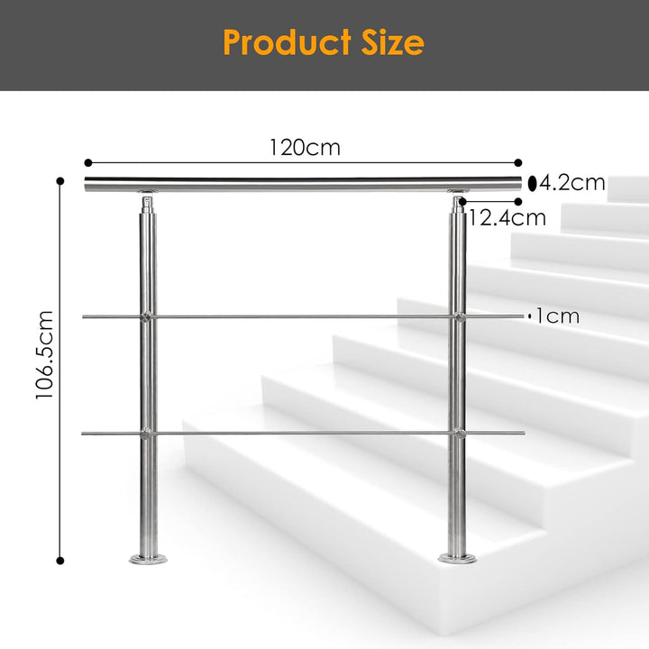 Sonnewelt Handlauf Aluminium, Treppengeländer innen & aussen, 120 cm, Ø 42mm, mit 2 Querstreben für