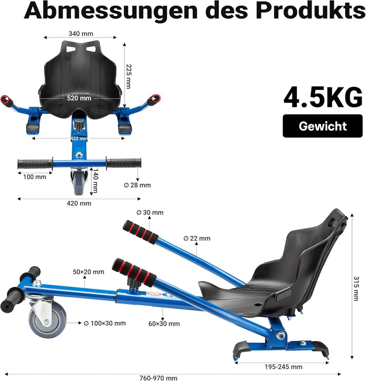 Wiltec Sitzscooter Rot, verstellbarer Kartsitz für Elektroscooter bis 120 kg, Sitzscooter kompatibel