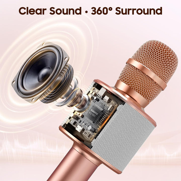 Bluetooth Karaoke Mikrofon Kinder, BONAOK Drahtlose Dynamisches Mikrofon mit Lautsprecher, Familie P