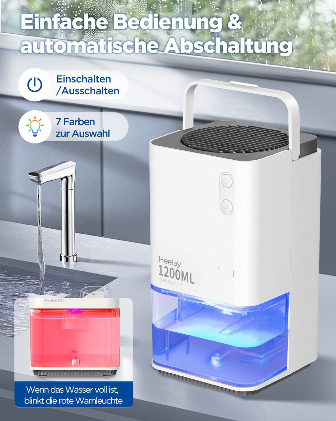 Luftentfeuchter 1200ML,Heelay Luftentfeuchter Elektrisch Entfeuchter Energiesparend,Tragbar,Ultra Le