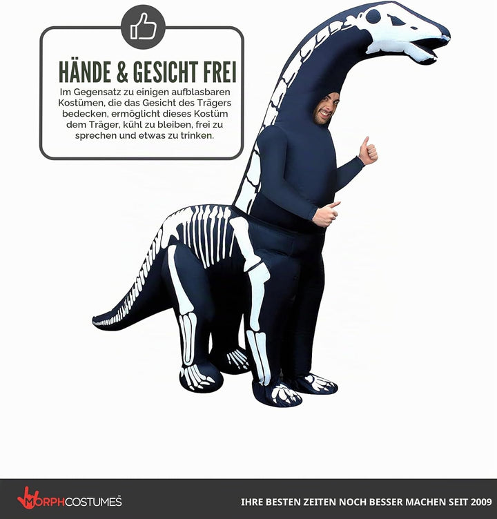 Morph Riesiges Aufblasbares Skelett Diplodocus Kostüm für Erwachsene, Dinosaurier Kostüm Herren Dame