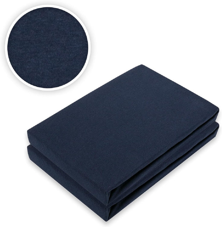 EXKLUSIV HEIMTEXTIL Jersey Spannbettlaken Doppelpack Rundumgummizug 200 x 220 cm Navyblau Navyblau 2