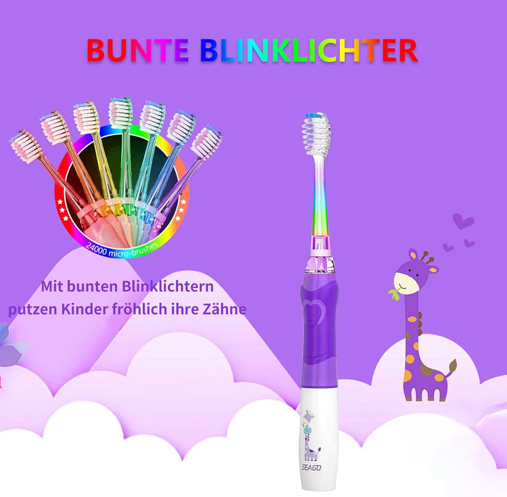 Seago Elektrische Zahnbürste Kinder ab 3-12 jahre Kinderzahnbürsten mit Farbigem Licht Smart Timer 4