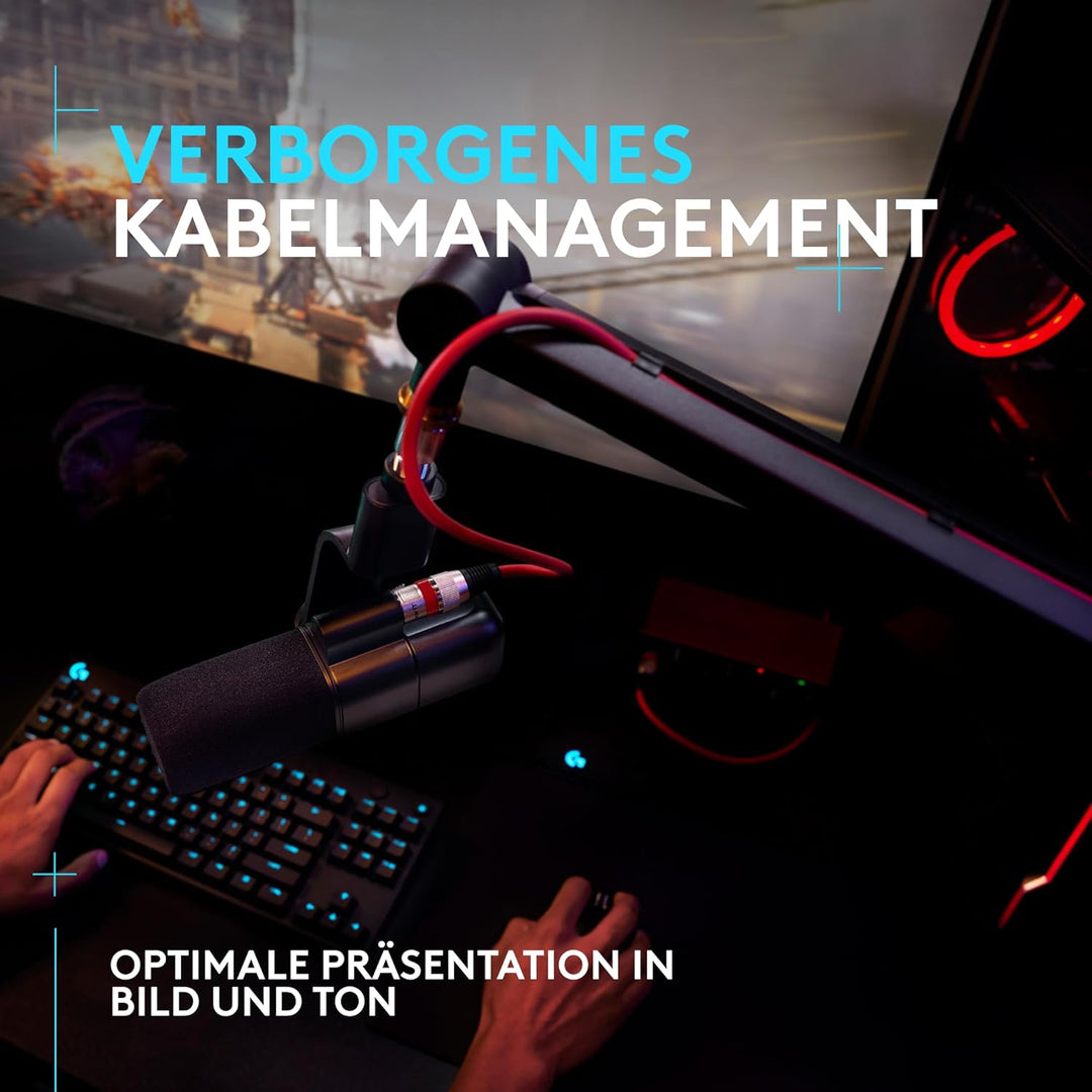 Logitech G Compass Premium-Broadcast-Mikrofonschwenkarm, innenliegende Federn, Tischhalterung und in