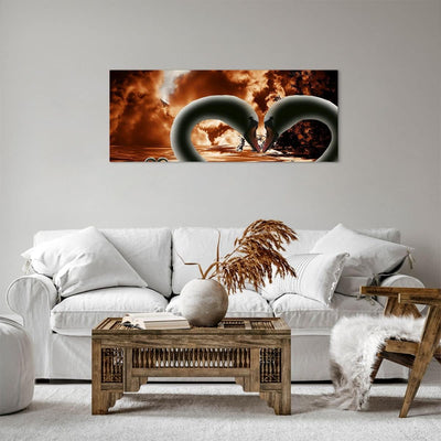 Panorama Bilder auf Leinwand 100x40cm Leinwandbild Schwäne Nacht Liebe Gross Wanddeko Bild Schlafzim