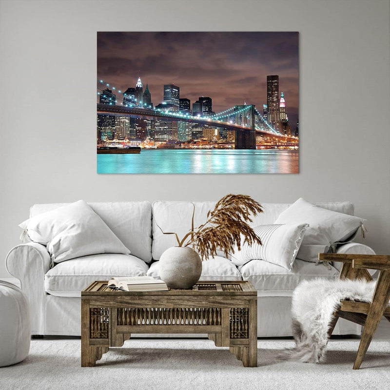 Bilder auf Leinwand 100x70cm Leinwandbild Stadt Brücke Wolkenkratzer Gross Wanddeko Bild Schlafzimme