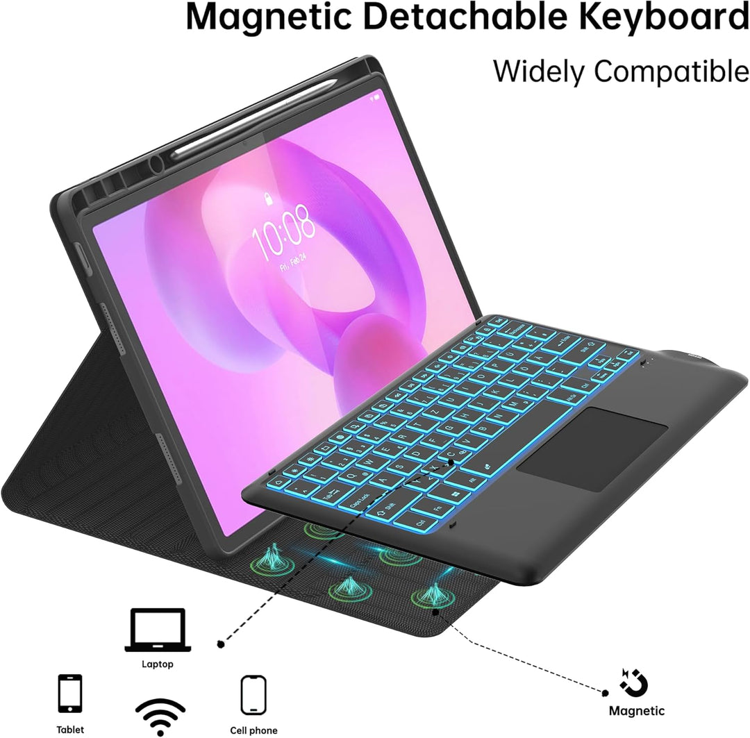 Für Lenovo Idea Tab Pro Tablet 12.7" Hülle mit Tastatur - 7 Farben Beleuchtung Abnehmbare Trackpad C