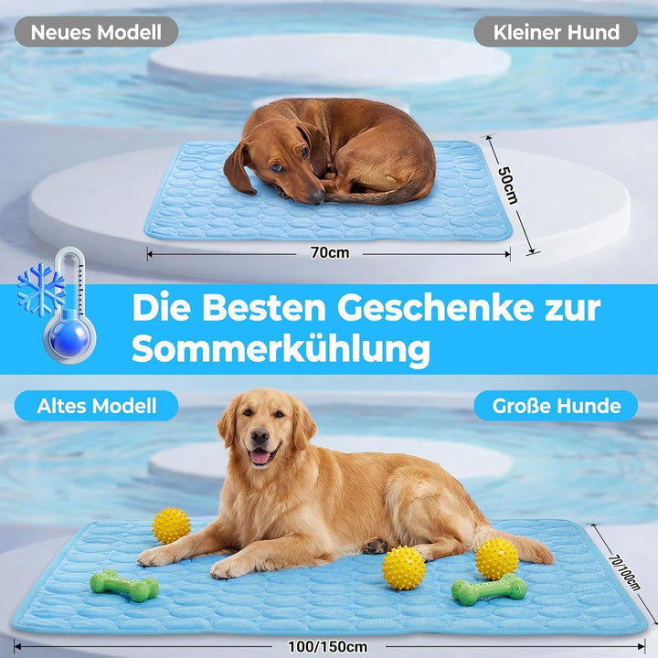 Ungiftig Kühlmatte Hund Sommer Waschbar für Drinnen (150 * 100Blau) | Atmungsaktiv Kühldecke Hund Se