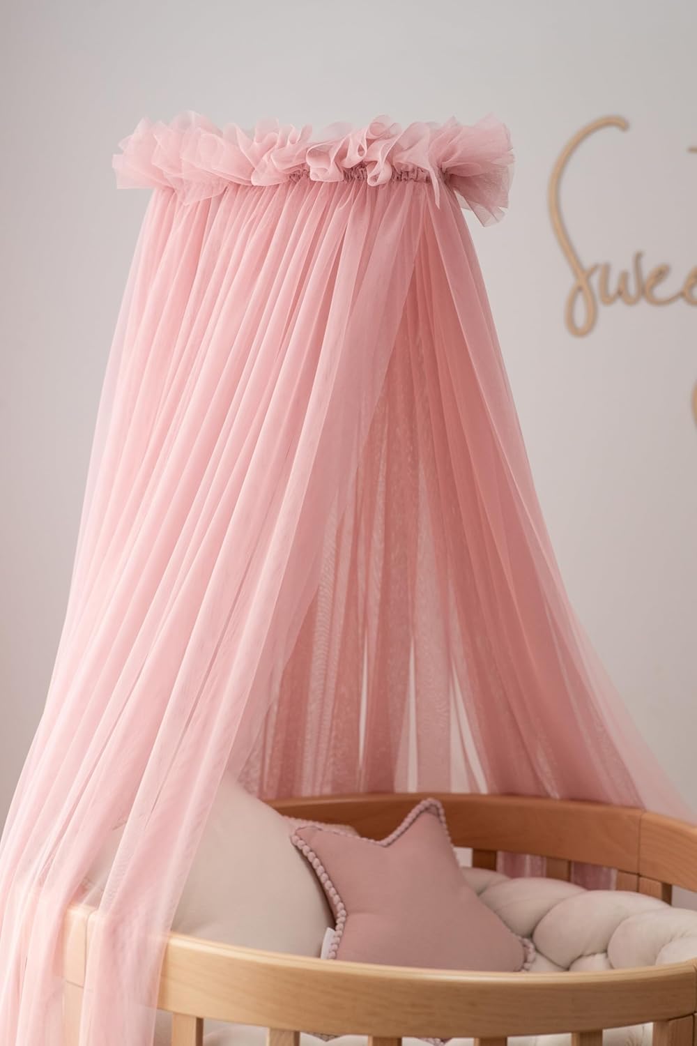 Waldin Baldachin, Himmel und Himmelstange zur Befestigung am Bett, OHNE Bett, Rosa, Rosa