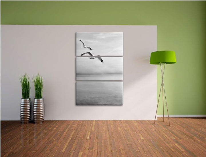 Pixxprint Möwen am Meer bei Sonnenaufgang als Leinwandbild/Grösse: 3 Teilig (120x80) cm/Wandbild/Kun