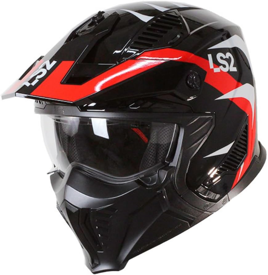 LS2, Jet modularhelme motorrad DRIFTER Triality Red 2206, M M Red black, M Red black
