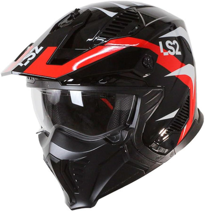 LS2, Jet modularhelme motorrad DRIFTER Triality Red 2206, M M Red black, M Red black