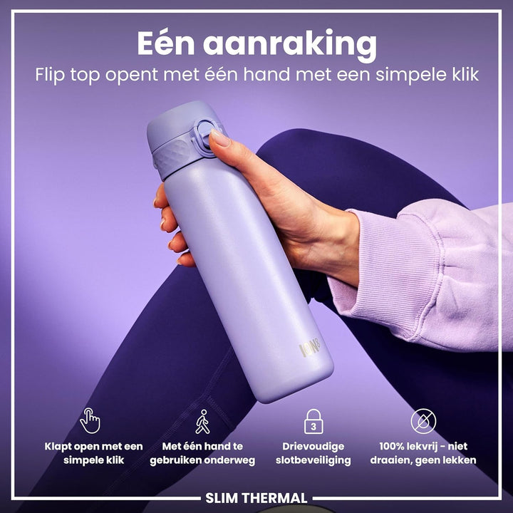 ION8 Vakuumisolierte Edelstahl-Trinkflasche, 500 ml, Auslaufsicher, Einhandöffnung, Sichere Verriege