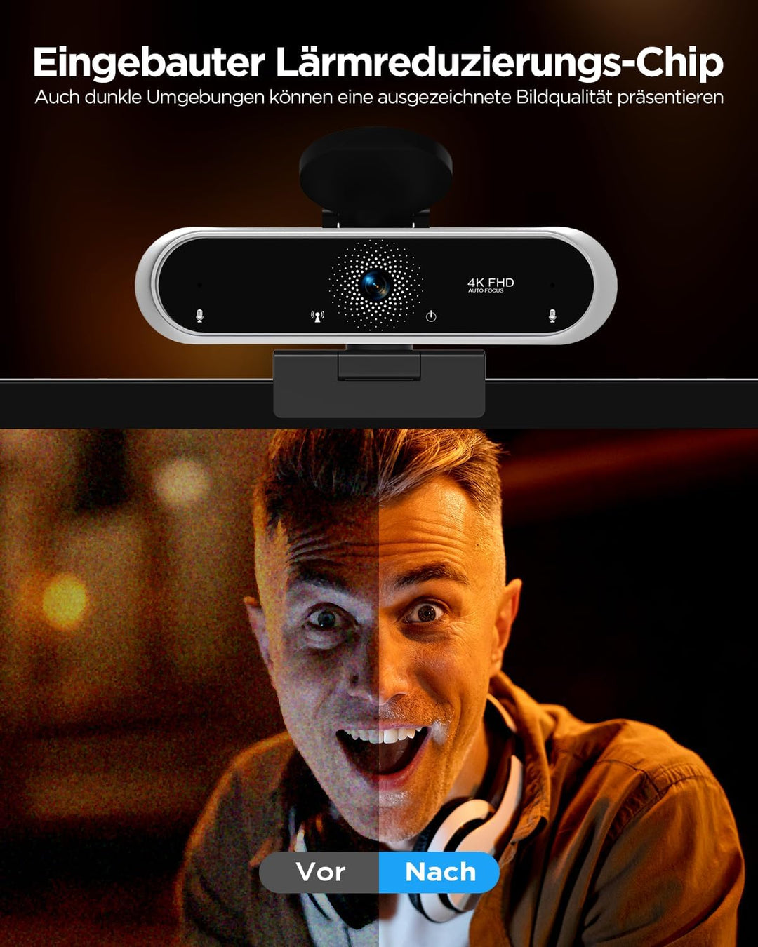 NIVEOLI Webcam 4K mit Mikrofon und Webcam Abdeckung, Stativ, Desktop, für Live-Streaming, Videoanruf