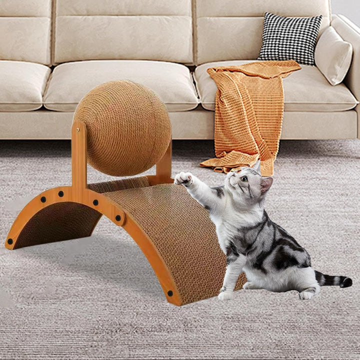 Cat Scratching Ball, Vertical Scratcher with Corrugated Base, Interactive Cats Scratchings Board, Du