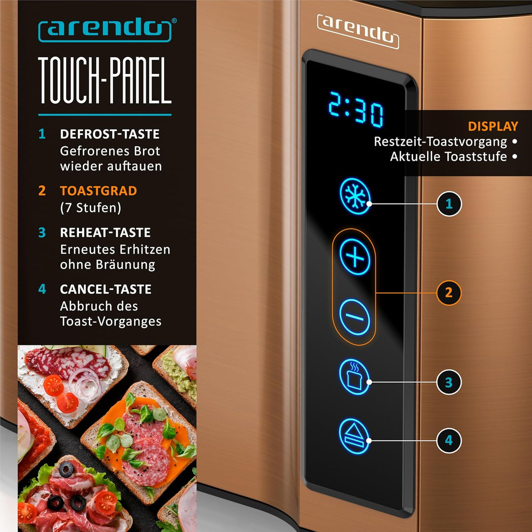 Arendo - Touch Toaster 2 Scheiben Edelstahl - Touchpanel - digital Display Restzeitanzeige - 800 W –
