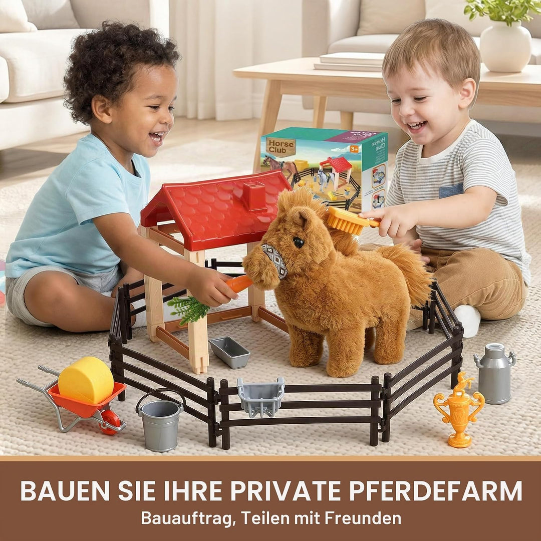 Tacobear Interaktives Pferd Spielzeug für Kinder, Kuscheltier Pferd der Läuft mit Stall &amp; Zaun, Elek