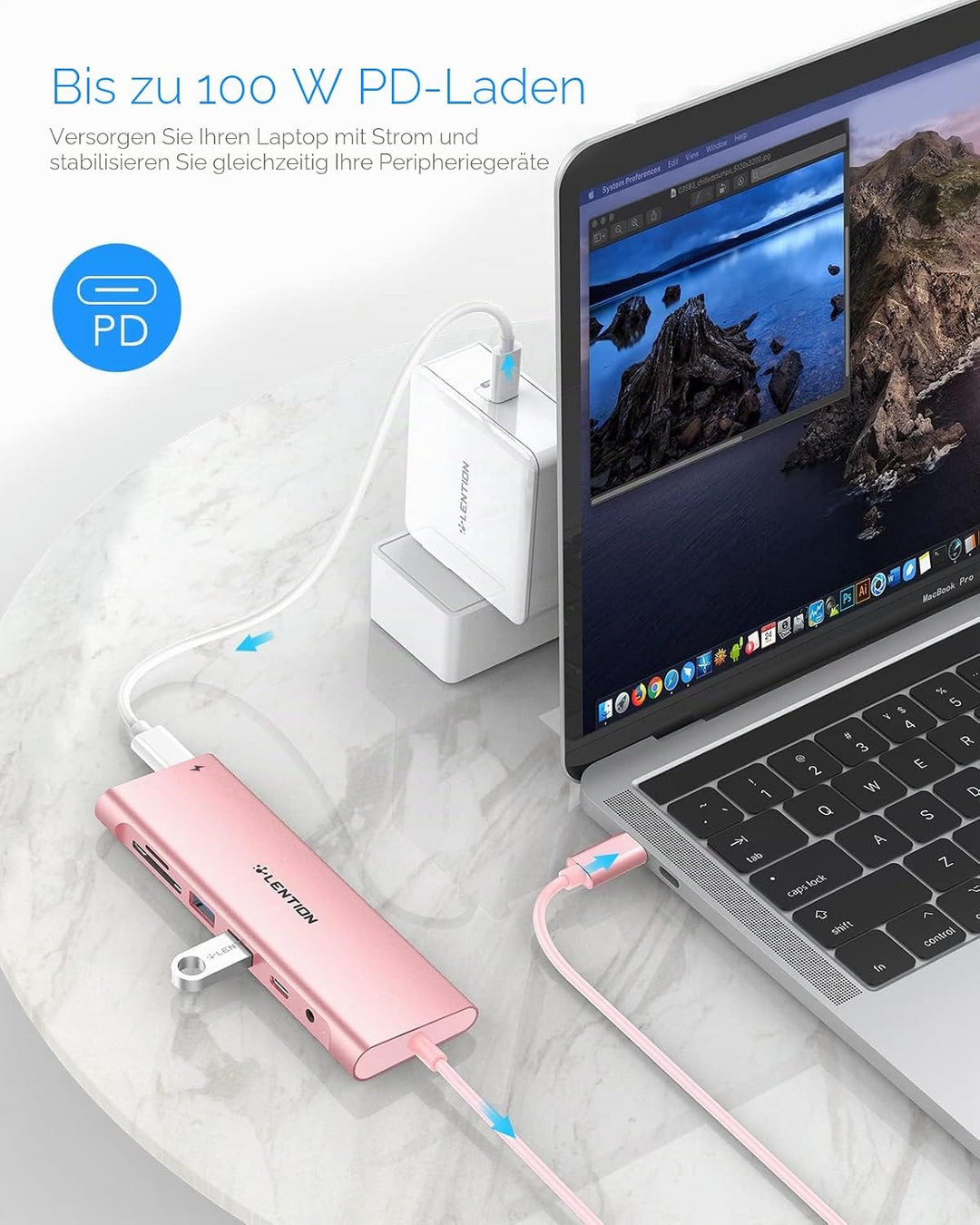 LENTION USB C Hub langes Kabels mit 4K HDMI, USB 3.0, USB-C Datei, SD & Micro SD Kartenleser, AUX, 6