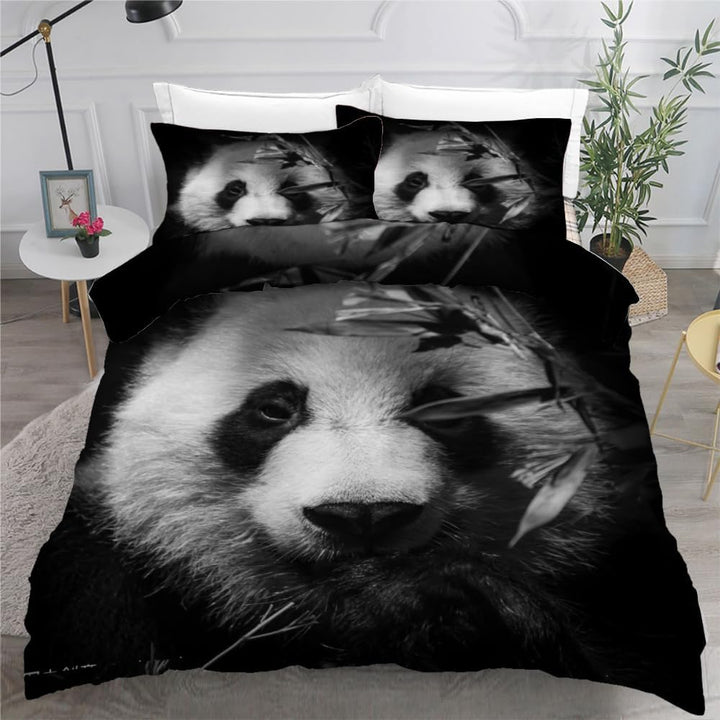 ROUSKI Bettwäsche Panda 135x200 cm 2teilig 100% Leicht Mikrofaser Kinderbettwäsche Retro Panda Bettb