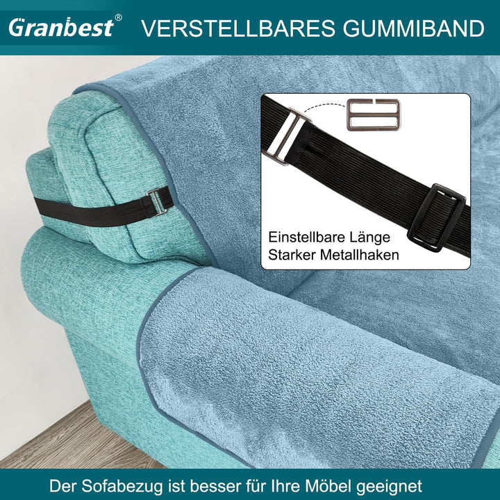 Granbest Super Thick Samt Sofabezug 3 Sitzer Anti-Rutsch Durable Couchbezug mit Elastischem Riemen 4
