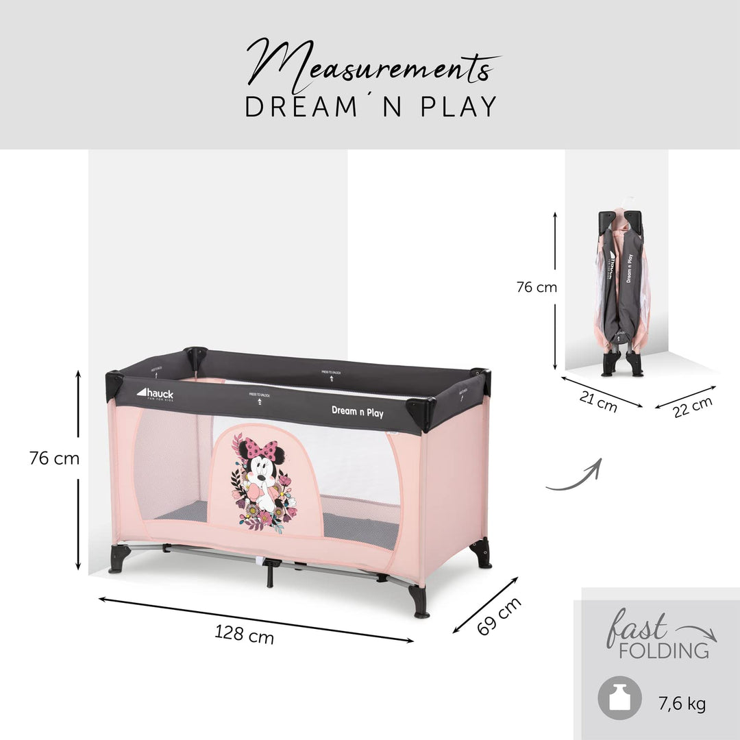 hauck Kinderreisebett Dream N Play ab Geburt bis 15 kg, Klein Zusammenklappbar inkl. Tragetasche und