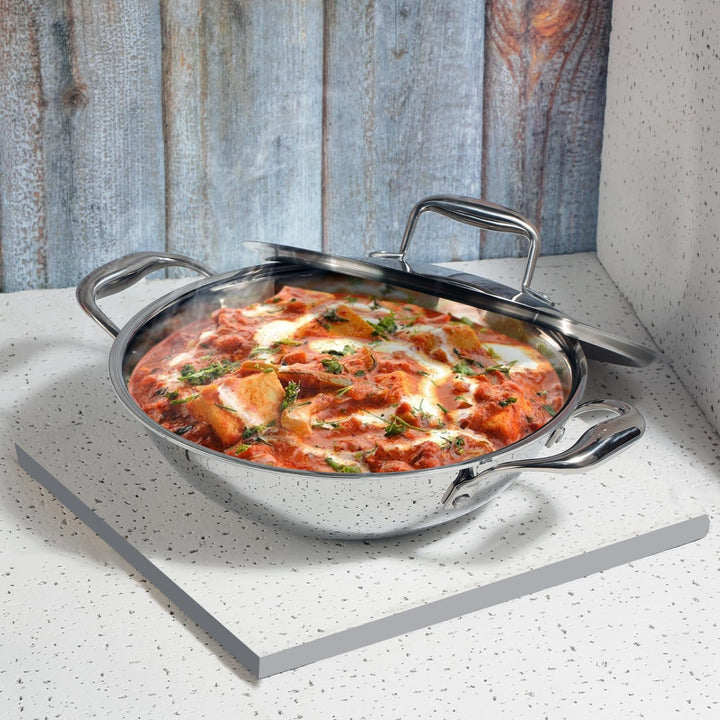 Vinod SAS Pro Platinum Triply Stainless Steel Kadai - 22 cm, 1,8 L | HexaShield Design Stick-resista