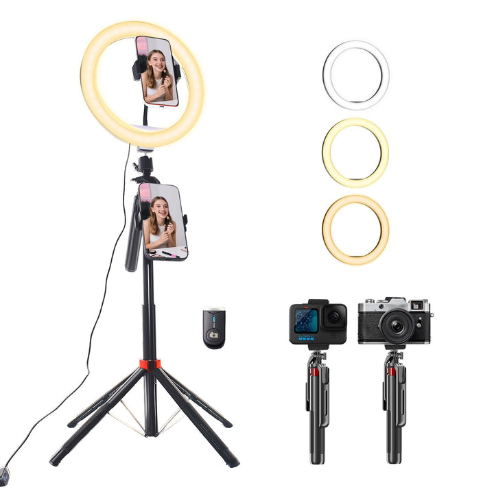 Handy Stativ mit Ringlicht – 10,0" Dimmbares Ringlicht, 180cm Höhenverstellbare Stativ &amp; Fernbedienu